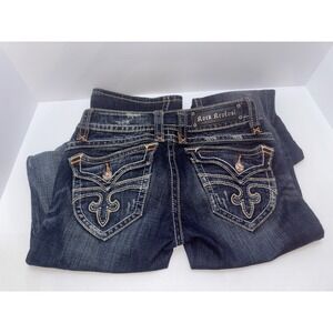 Rock Revival Patti Boot Women's 26 Blue Jean Pant Denim White Stitching Stretch